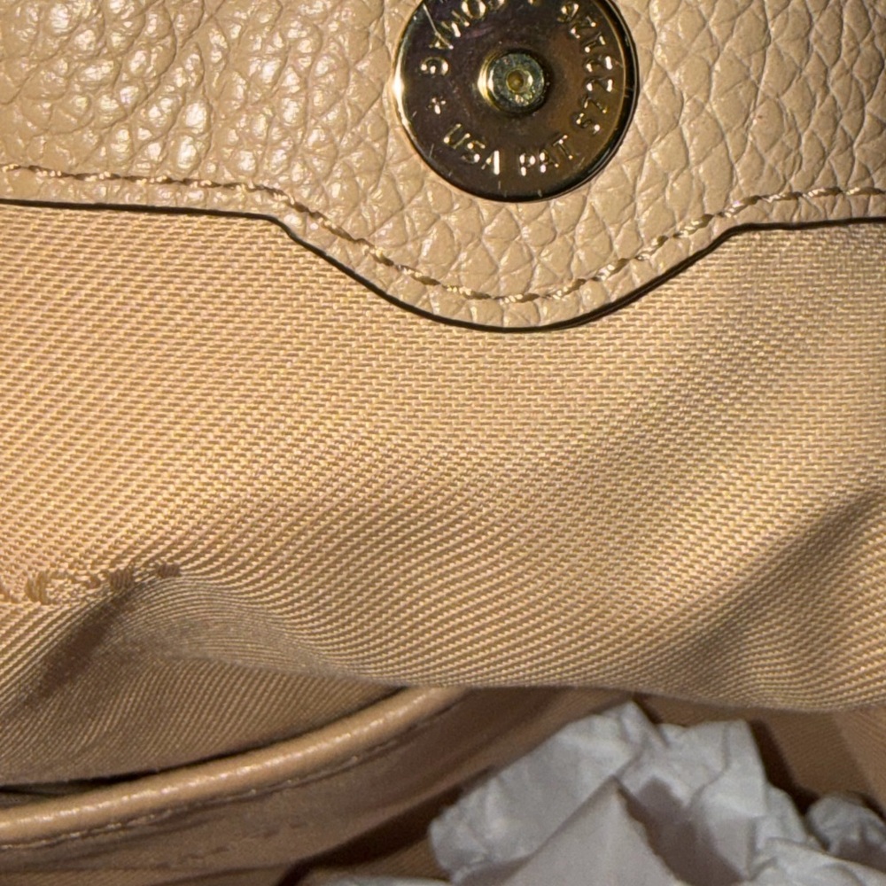 Coach Edie Beige Pebbled Leather Shoulder Bag - Picture 14 of 15
